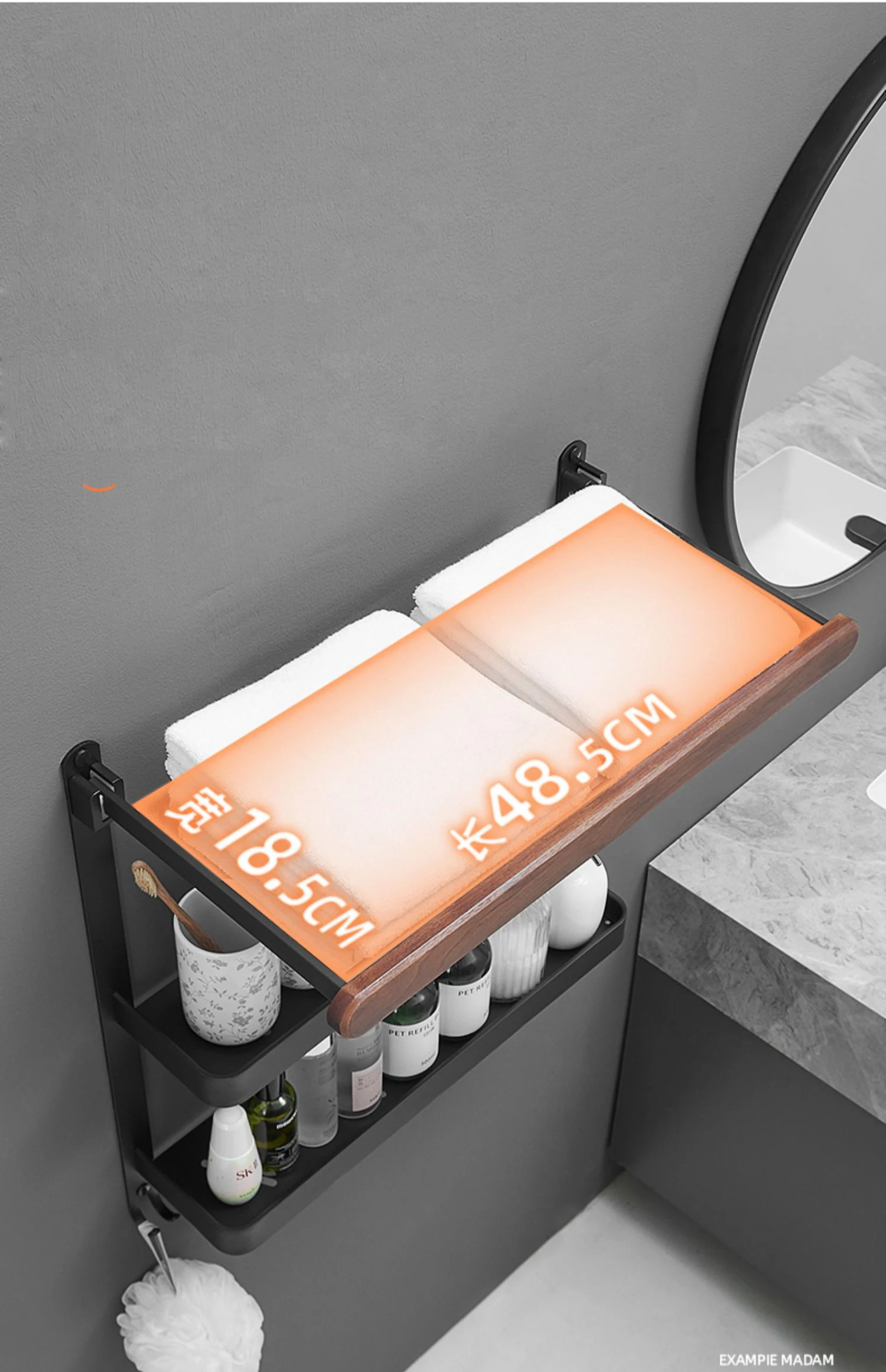 Description Picture 4 of itemNo Drilling Black Towel Holder Fold Hook Hanger Wall 30-60CM Clothes Rack Athroom Aluminum Shower Bath Toilet Storage Shelf