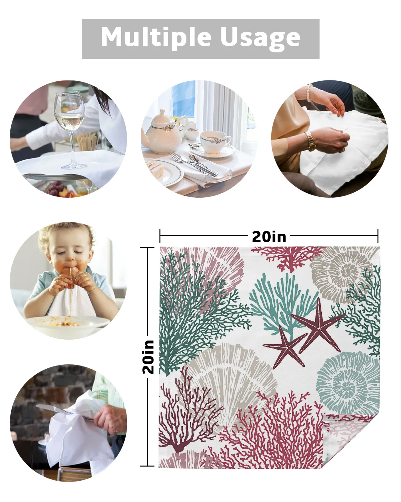 4pcs Ocean Coral Shell Starfish Table Napkins Cloth Set Kitchen Dinner ...