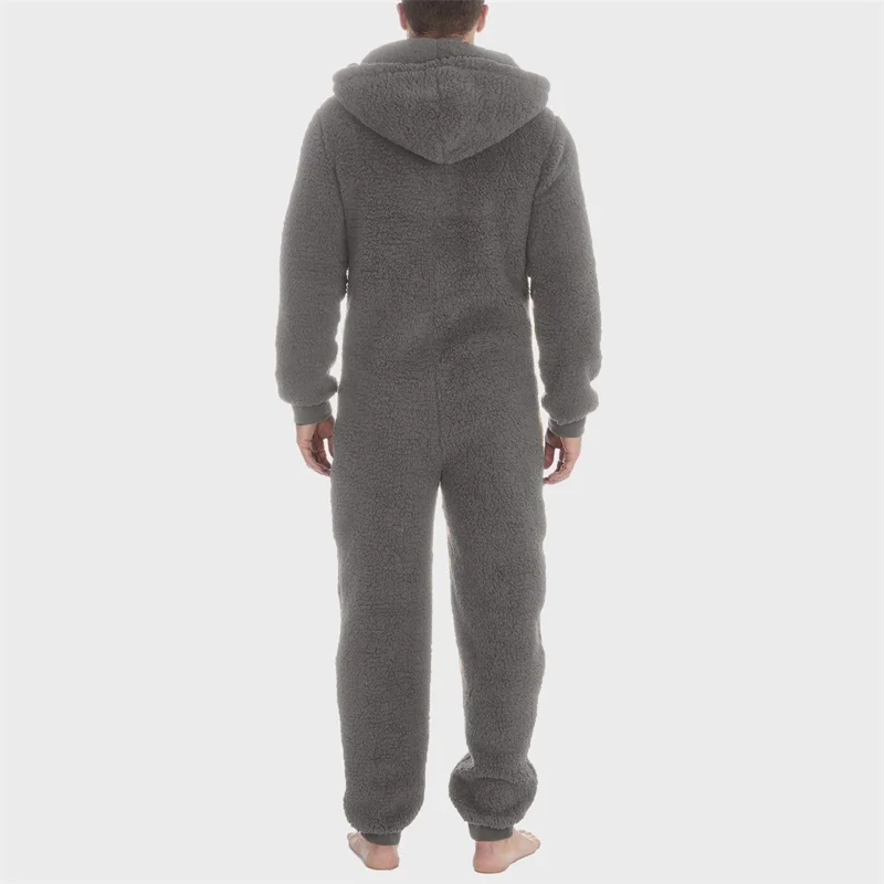 Men's Hooded Pajamas Autumn and Winter Thickened Jumpsuit Hooded Clothing Fleece Zipper Front Full Length Jumpsuit Sleepwear men jumpsuits