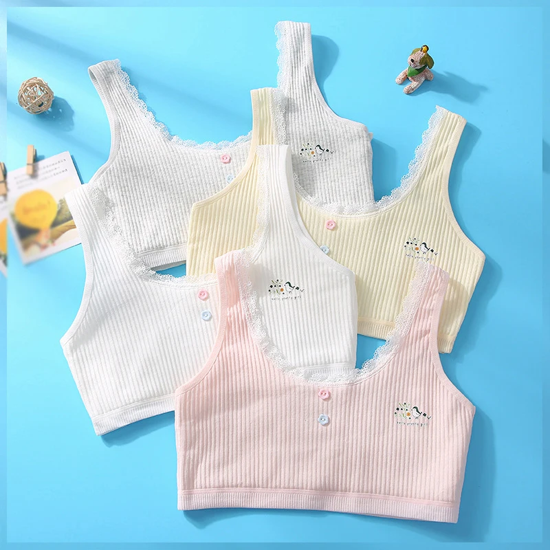 Girls' Vests Cotton Underwear Girls 10-16 Y Primary And Junior High School Double Cotton Anti-Slip Girls' Uniform Size Bra