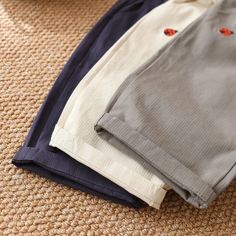 Baby Children's Casual Pants 1-5Y Spring 2025 New Boys' Solid Color Trousers Girls Cartoon Embroidery Outdoor Pants 6