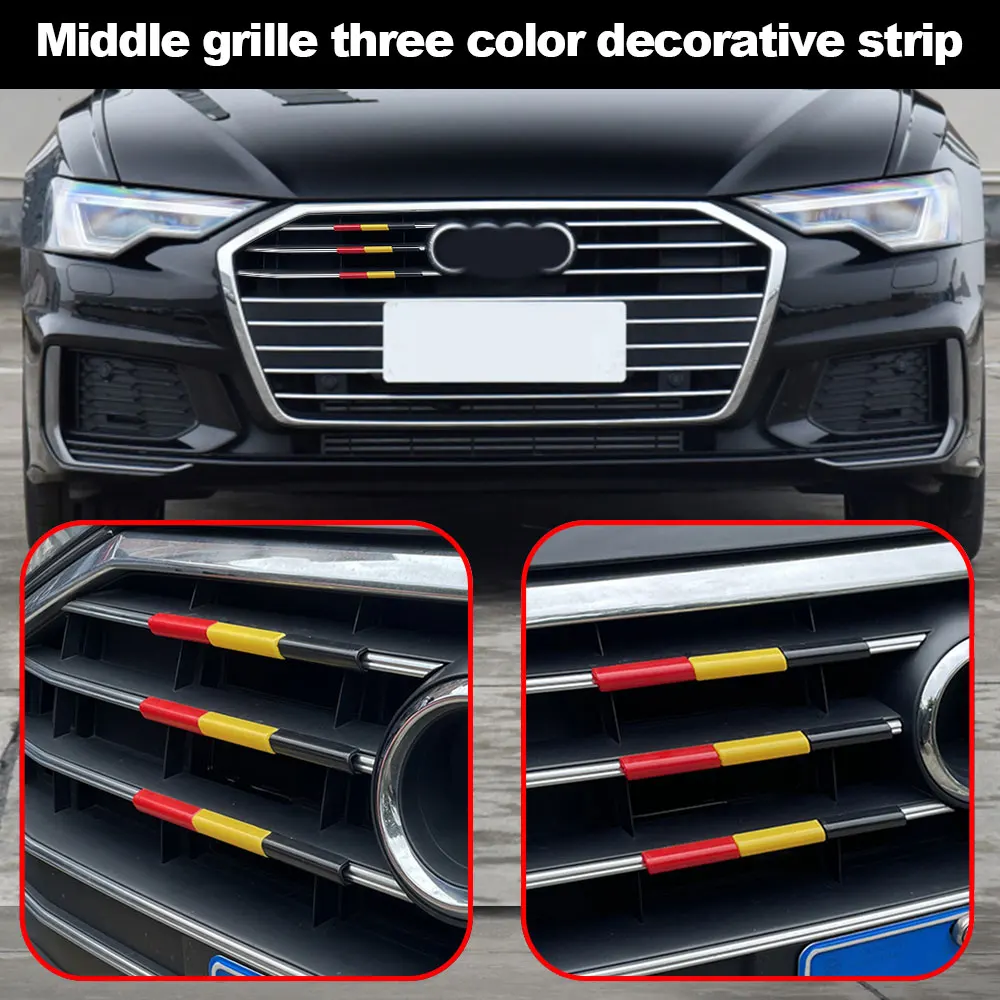 Tri-Color Racing Grille Trim Strips - Decorative Exterior Car Accessories