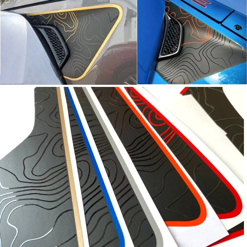 

Front Side Fender Vent Sticker Topographic Topo Map Decal Graphics Wrap Vinyl Kit for Jeep Wrangler JL 2018-2023