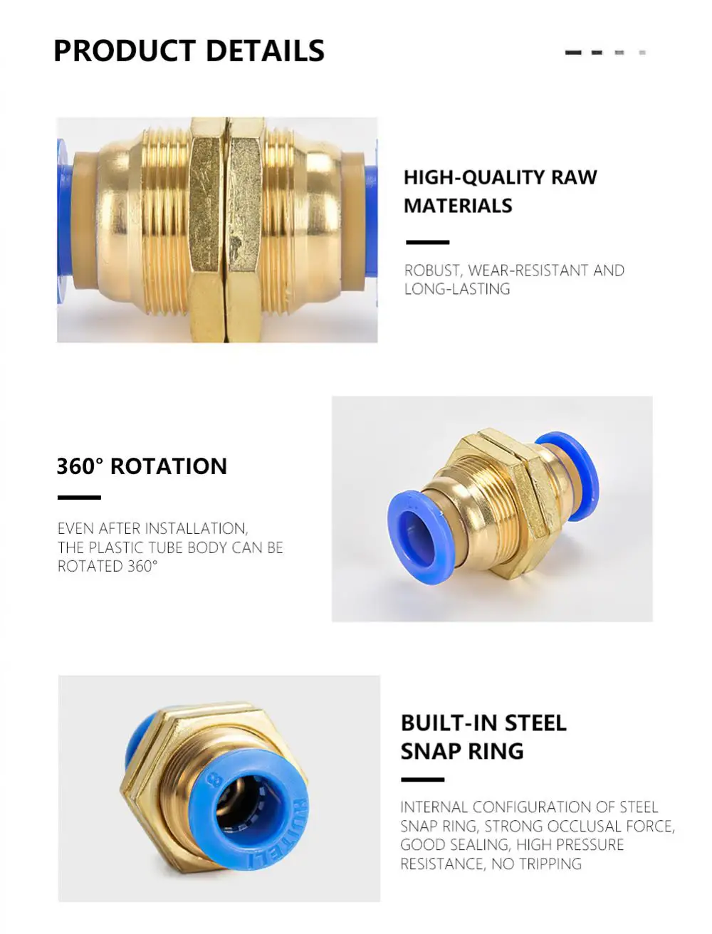 Description Picture 4 of itemPC Air Pneumatic Fitting Quick Connector 4-m5 4-M6 4mm 6mm 8mm 10mm 12mm Male Thread 1/4 1/2 1/8 3/8 Compressed Hose Tube Pipe