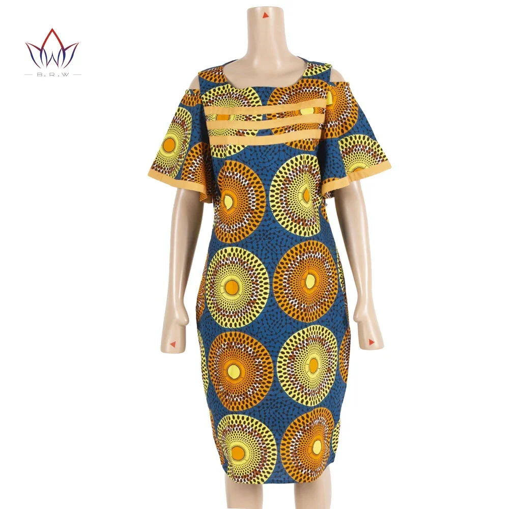 African Dresses for Women African Cotton Wax Print Dresses Dashiki Women Short Sleeve O-neck Office Pencil Dress African Dress