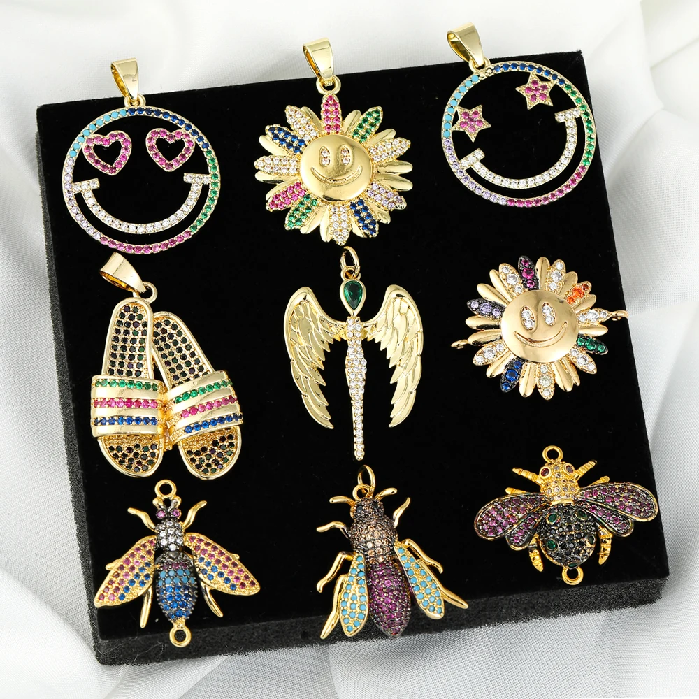 Juya 18K vergoldete handgemachte Regenbogen Zirkon Liebe Herz Stern Runde Evil Eye Lächeln Gesicht Charms für DIY Anhänger Schmuckherstellung – Detail 13