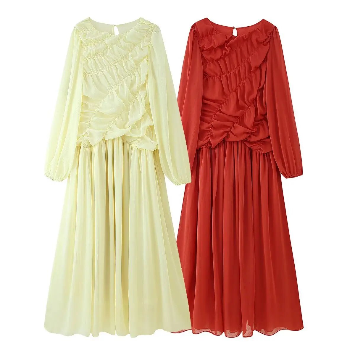 Autumn Long Sleeve Dresses 2025 Bicolor Long Sleeve Dress Women Elegant Casual Fold Cute Dress Spring Summer Elegant Dresses