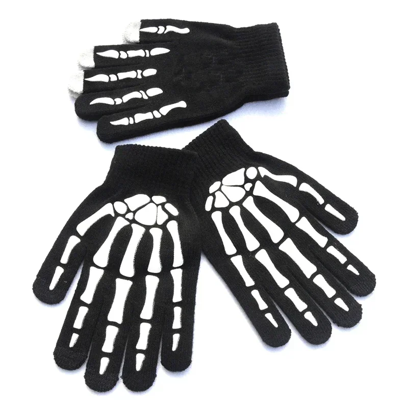 Knitting Gloves Skeleton Head Luminous Half Finger Full Fingers Print Warm Breathable Men Women Fitness Cycling Glove