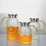 1pc glass pitcher with lid high borosilicate glass heavy duty water pitcher drink carafe for hot and cold beverges drinkware details 8