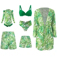 Leaf Print Swimwear Family Matching Outfits Look Mother Daughter Bikini Swimsuits Mommy and Me Clothes Dad Son Swimming Trunks 1