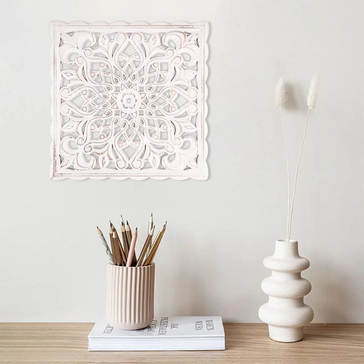 Elegant Floral Carved Wooden Wall Art – Rustic Decorative Panel