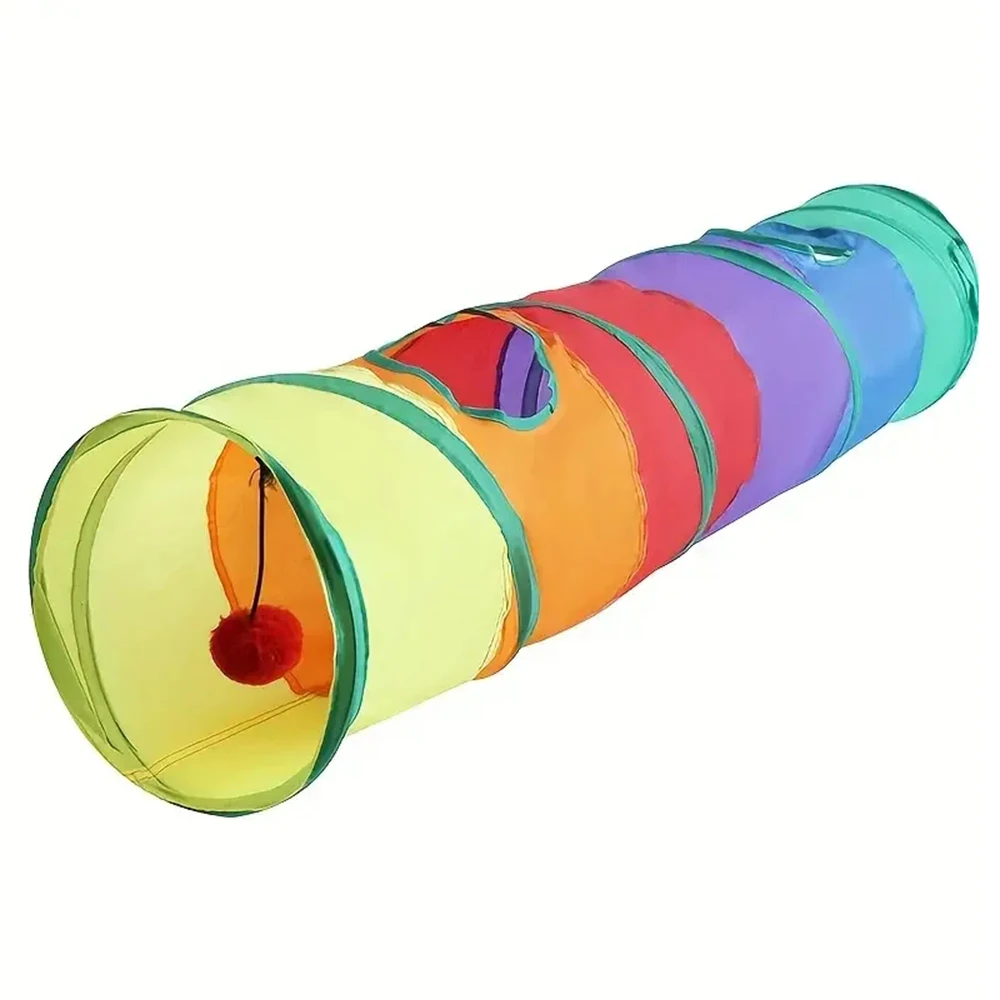 Rainbow Canvas Cat Tunnel 1PC Interactive Play Exercise Toy for Cats Foldable Design For Indoor Cats Suitable for Playtime