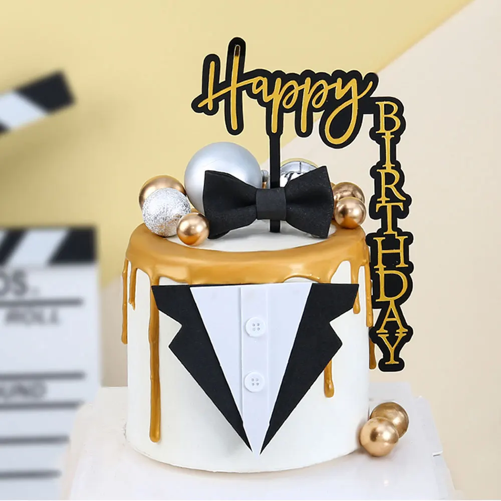 

Gold Happy Birthday Cake Topper Acrylic Cupcake Topper For Wedding Birthday Party Cake Decorations
