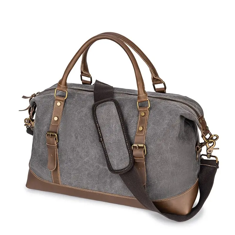 

Винтажная мужская кожаная холщовая дорожная сумка-тоут с большой емкостью для деловых коротких поездок и спортивных тренировок фитнеса Q345