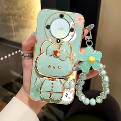 Elegant Floral Rabbit Mirror Phone Holder Case for Magic 5 Lite (Green)