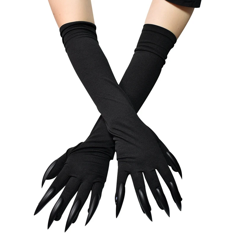 

2023 New Fancy Halloween Claw Gloves Long Fingernails Black Ghost Gloves Witch Gloves Cosplay Costume Accessories