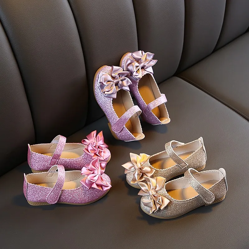 

Girls Shoes Fashion Sequin Kids Princess Shoe Bow Shallow Single Shoe Soft Sole Children Flats Toddler Party Wedding Shoes Туфли