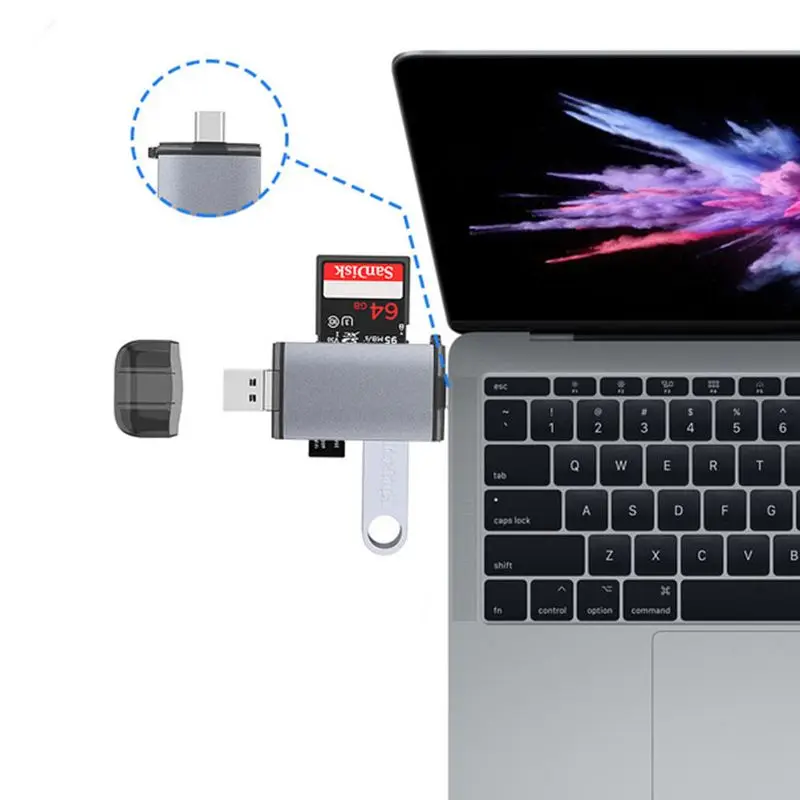 1Pc 6 in1 Universal SD/TF Card Computer Cell Phone SIM Card Readers 3.0 USB Type-C Micro USB OTG Reader Backup For Android