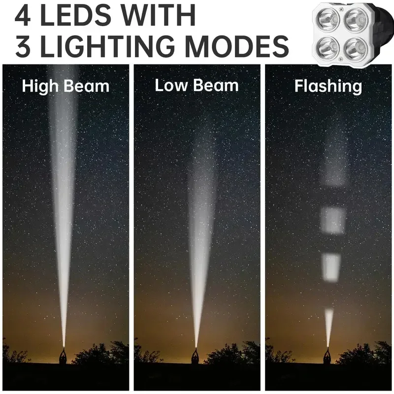 Hand Lantern 4 Lighting Mode Portable High Power Rechargeable Durable LED Flashlights Camping Torch With 4 Lamp Beads Side Light