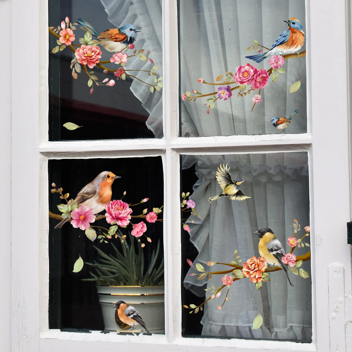 Spring Summer Tree Branch Bird Stickers Window Cling Butterfly Decals Glass Door Decoration Home Fridge Kids Room No Glue Vinyl window stickers