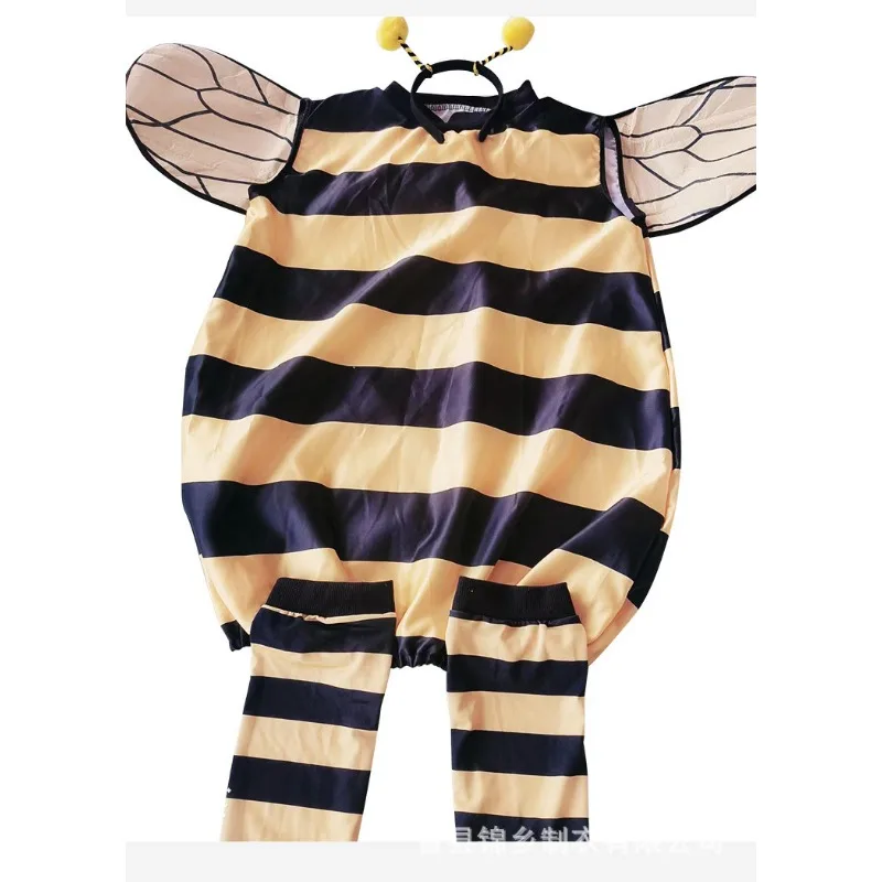 Cosplay Costume Bee Costume Kids Halloween Cosplay Set Bee Dress with Wings Heandband Leg Sleeves and Hair Hoop for Stage Show Dress Up