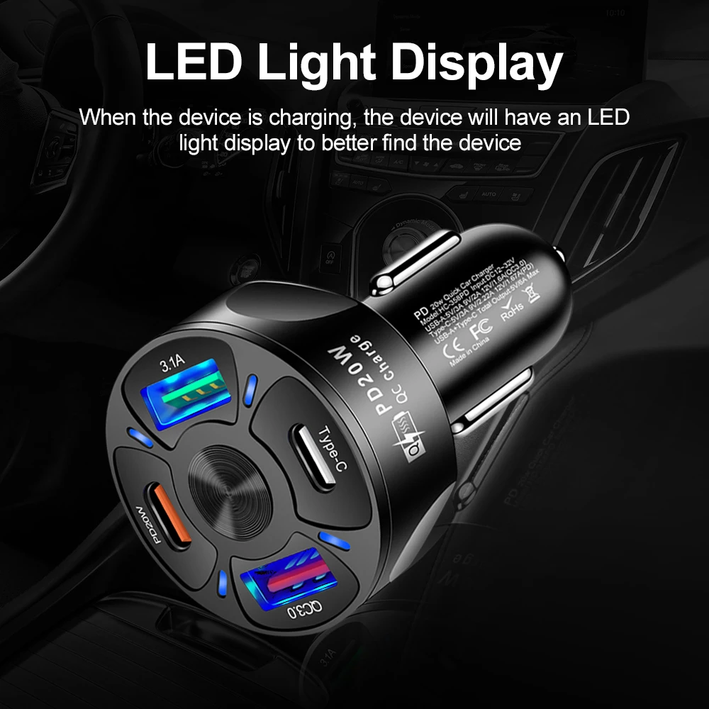 PD 20W Car Charger For iPhone 14 13 Pro Max iPad Xiaomi 12 QC 3.0 3.1A USB Type C Phone Fast Charger in Auto for Oneplus Samsung