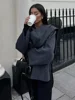 ZBZA Women's Asymmetric Scarf Knitted Jacket O-neck Single Button Side Slit Solid Loose Coat Winter New Female Chic Outerwear 6