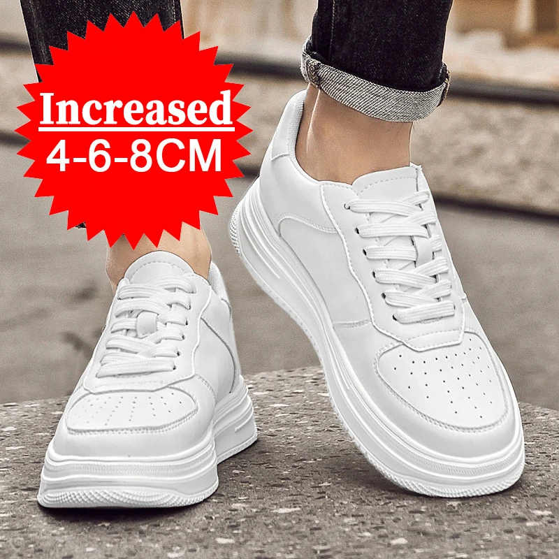 Fashion Lift Sneakers Man Elevator Shoes Height Increase Insole 8cm Genuine Leather Taller Shoes Men Leisure Sports Plus Size 44