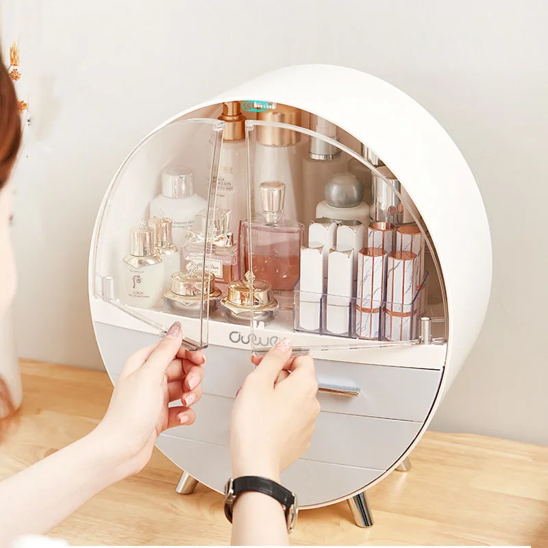 Big Dustproof Makeup Organizer With Drawer Skincare Jewelry Cosmetic Storage Box Lipstick Brush Holder Waterproof Storage Case 5