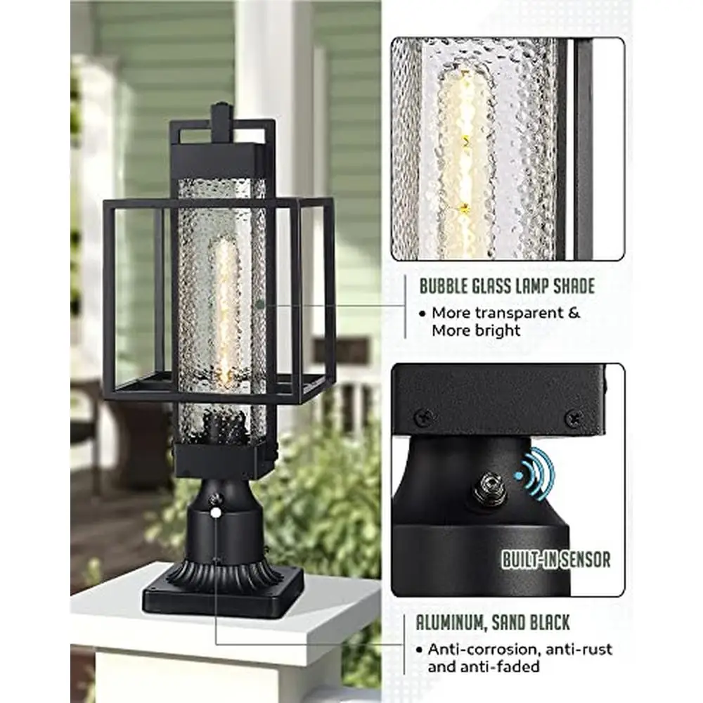Outdoor Black Aluminum Post Light with Dusk to Dawn Sensor IP54 Waterproof Pier Mount Lamp Fixture OS-3008