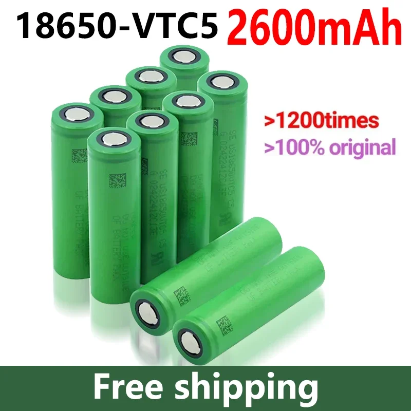

2024 original 10Pieces 3.7 V Volt Rechargeable US18650 VTC5 2600mAh VTC5 18650 Battery Replacement 3.7V 2600mAh 18650 Batteries