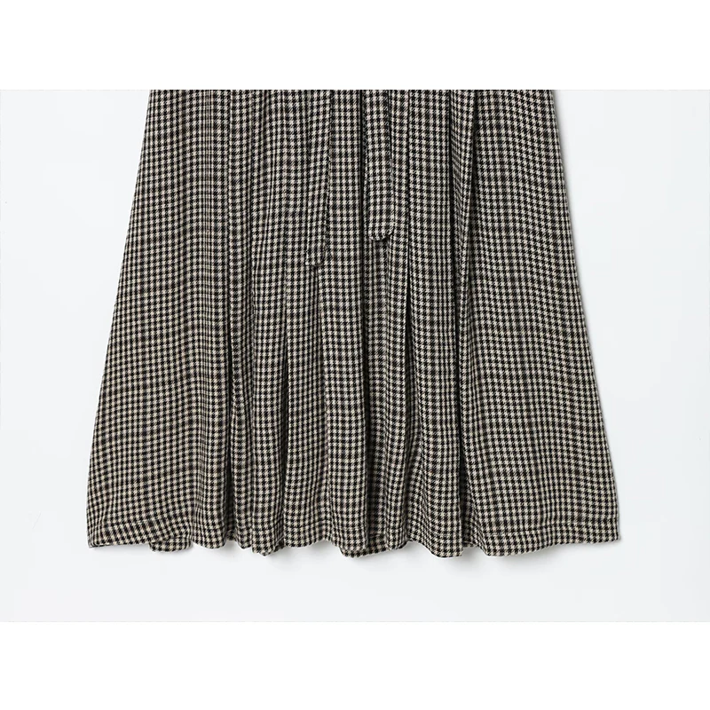 2025 Wide Pleated Long Dresses for Women Fashion Plaid Belt Midi Dress Woman Vintage Party Womens Dresses Autumn Casual Dress ﻿