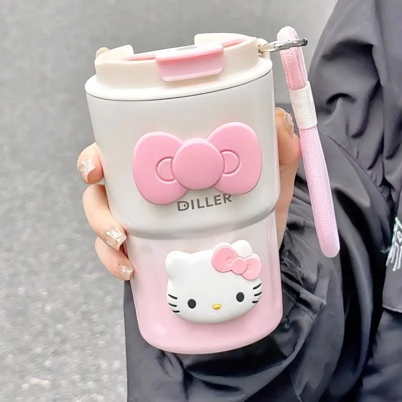 

Summer New Cartoon Sanrioed Anime Hello Kittys Water Cup Ins Kawaii Stainless Steel Portable Cold Coffee Cup Holiday Gifts