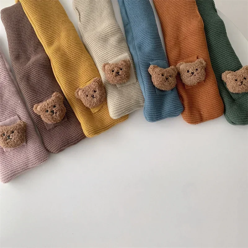가을 겨울 귀여운 곰 뜨개질  스카프,  턱받이 양모 뜨개질, 다용도 따뜻한 어린이, 소년 소녀,  목도리