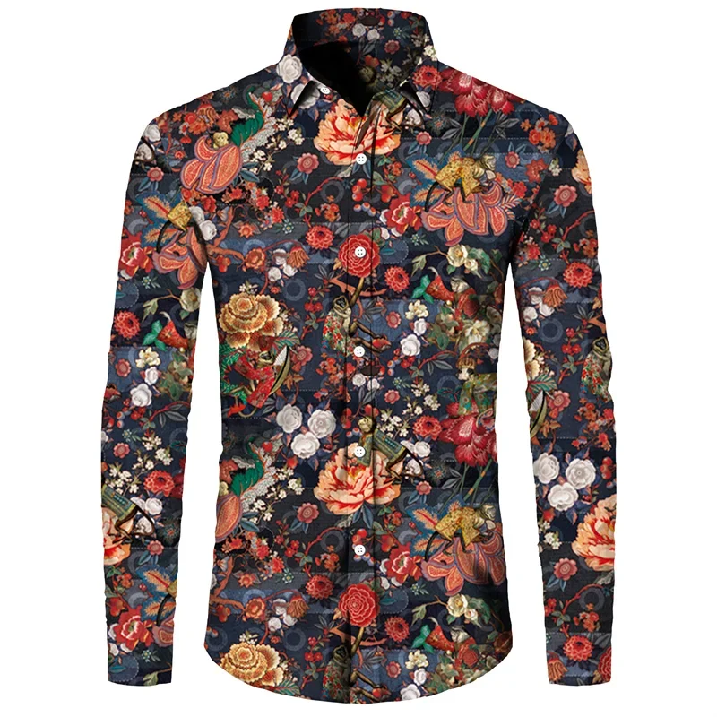 thumbnail image 1 of Camisa elegante para hombre con estampado de leopardo en 3D, cuello vuelto, botones, manga larga, ropa de calle vintage para hombre y mujer, camisetas, 1 of 4