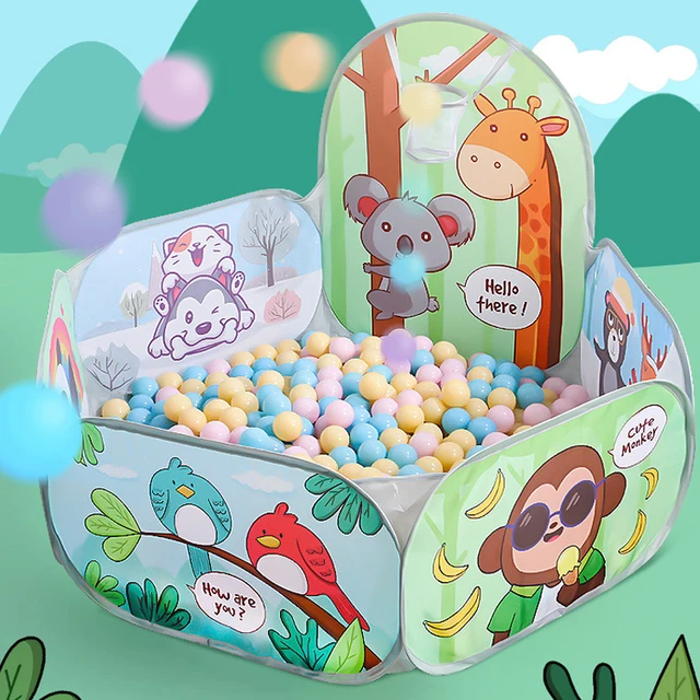 1.2M Cartoon Ball Pit Kids Playpen Dry Pool Balls Baby Ball Pool Basketball Hoop Playpen Children's Tent Baby Park Playground 1