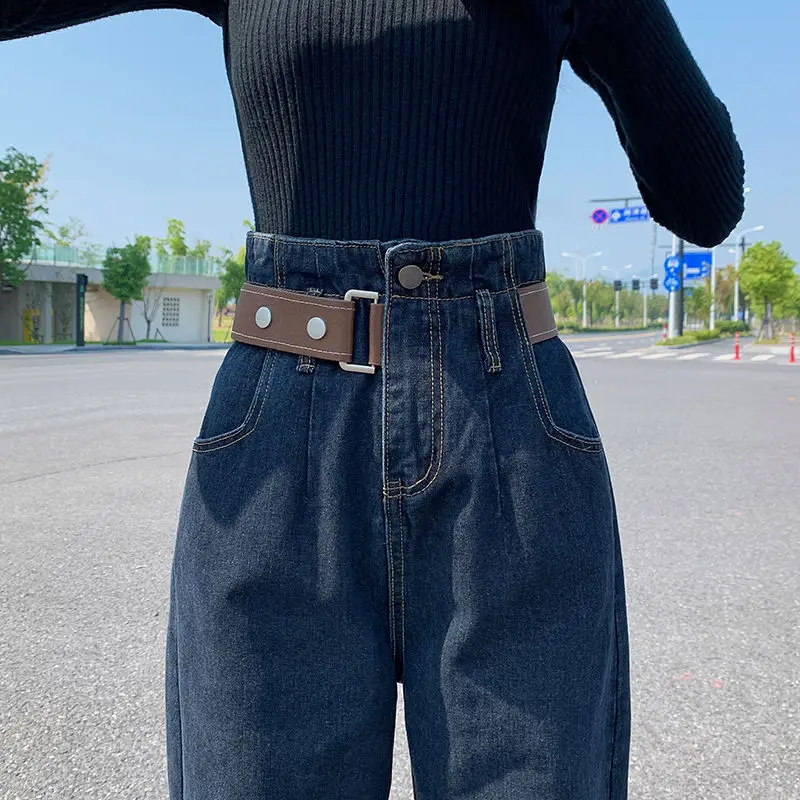 New Women Jeans Pear-shaped Loose Large Size Fashion Daddy Pants High Waist Slimming Casual Straight Trousers 2023 Autumn