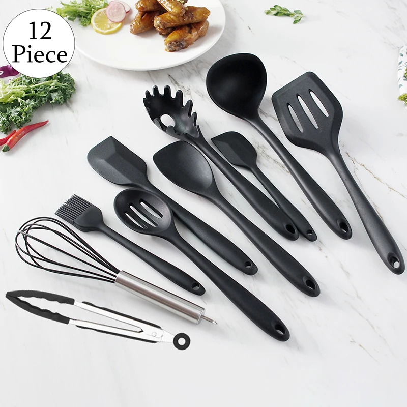 Silicone Non-Stick Cooking Utensil Set - Heat Resistant Kitchen Tools & Accessories, 12-Piece