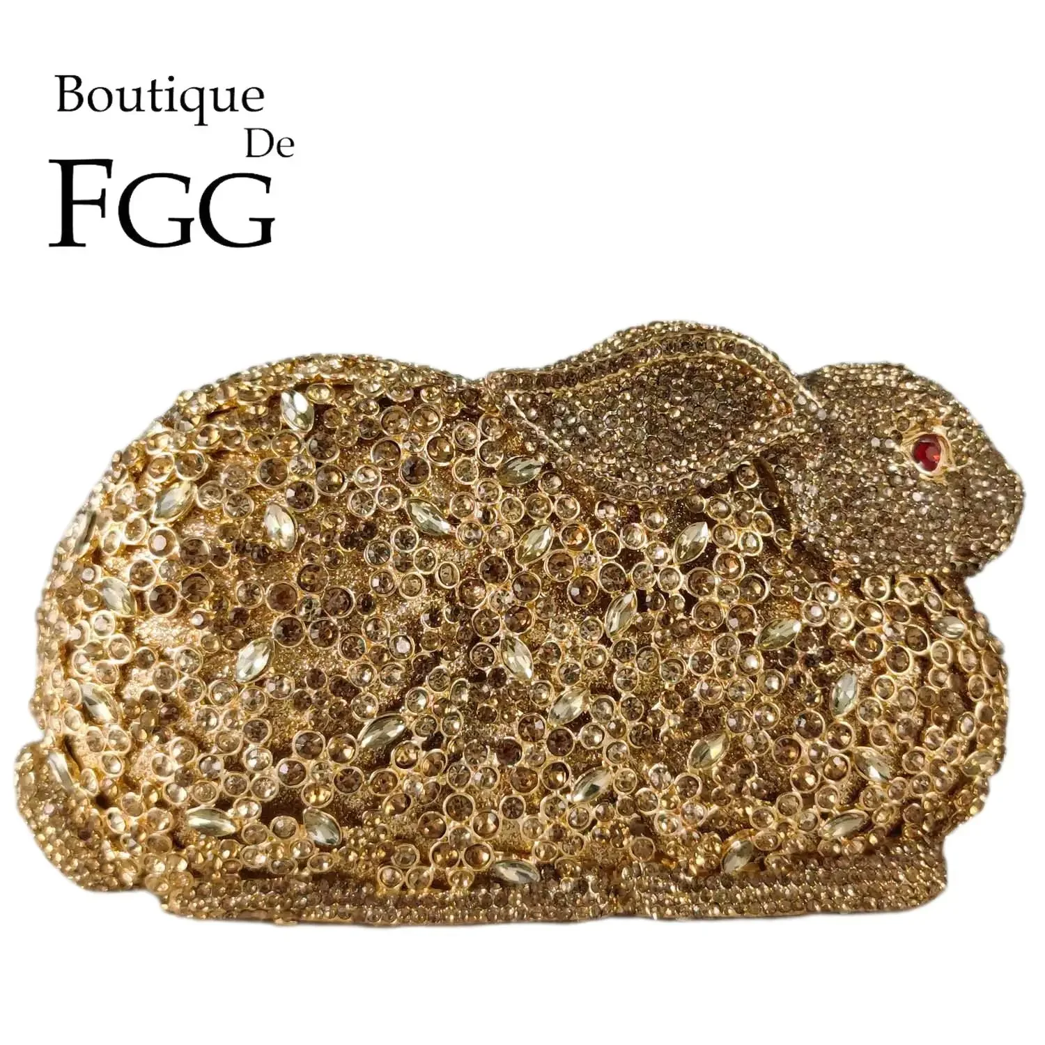 

Женская вечерняя сумка Boutique De FGG, кошелек-клатч с украшением в виде кролика, с кристаллами