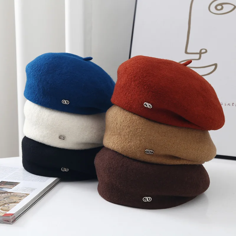 

New Women Wool Berets French Style Warm Winter Beanie Hat Retro Plain Beret Solid Color Elegant Lady All Matched Autumn Caps