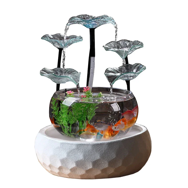

Креативный аквариумный водяной фонтан, украшение для гостиной, Кабинета под телевизор, настольный циркулирующий водный плащ, маленькие украшения