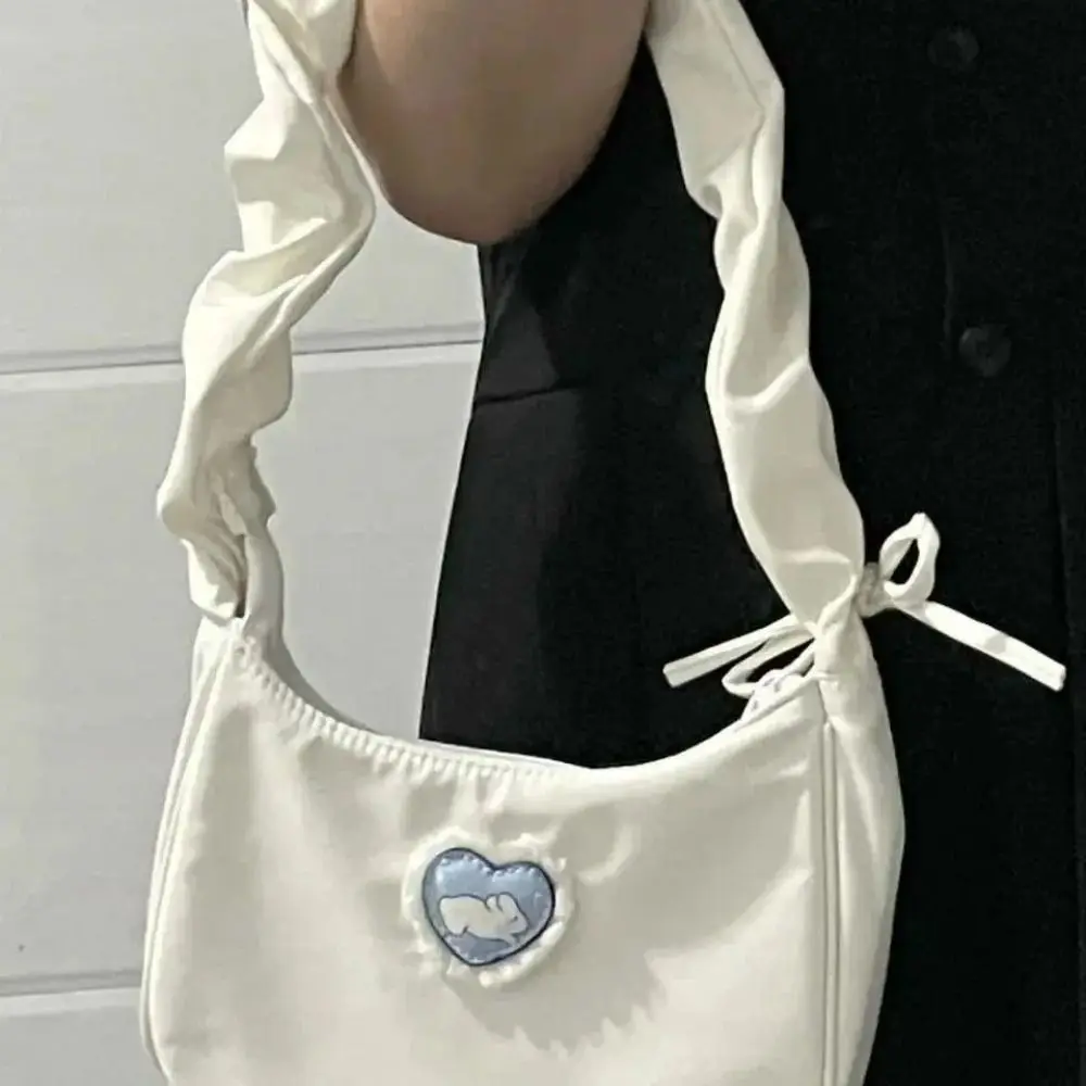 

Love Rabbit Underarm Bag Girls Cute Shoulder Bag Pleated Strap Lace Handbag Women All-match Fashion Brand Ins Retro Shoulder Bag