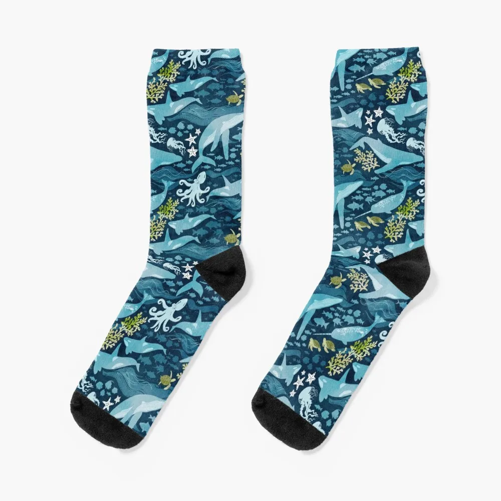 

Ocean life in turquoise Socks hiphop sheer socks men