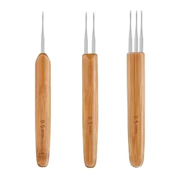 Wooden Handle Crochet Hook for Dreadlocks - Precision Needles, Available in Two Sizes (0.5mm 3PCS One Set)