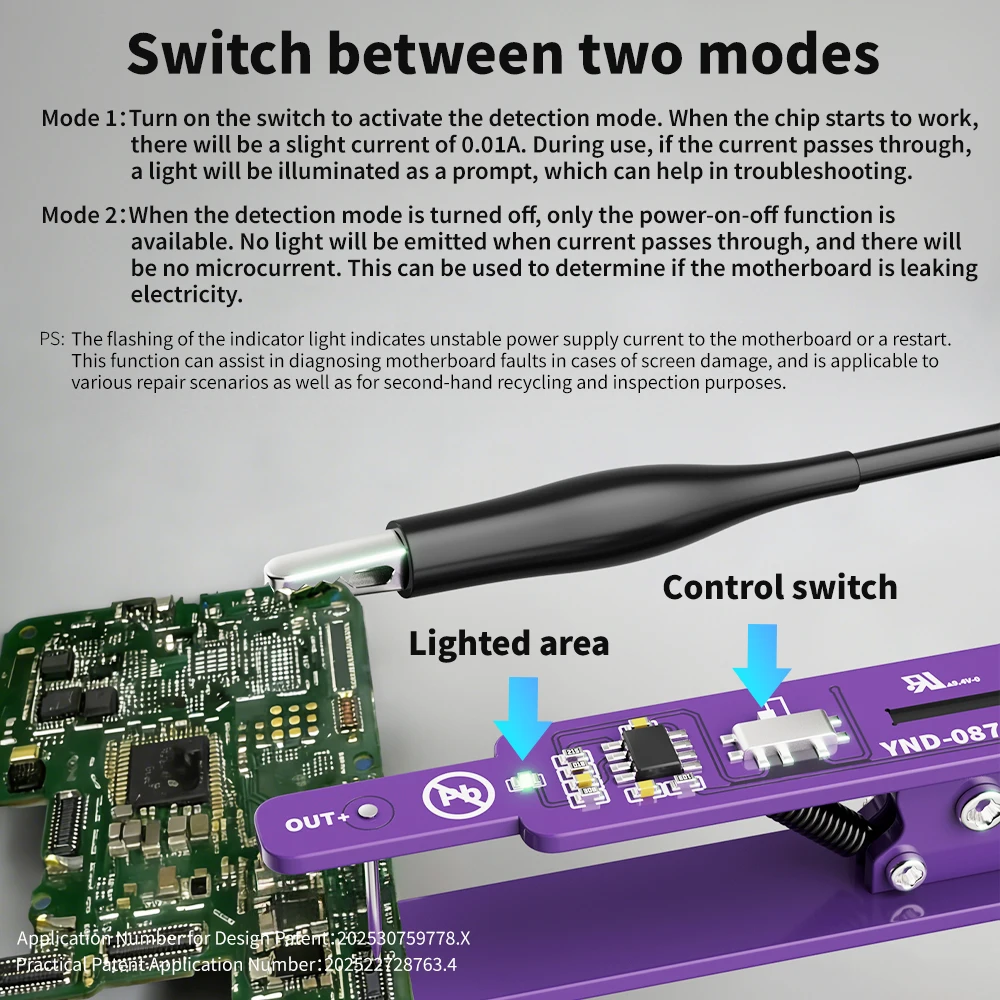란루이 M191 범용 스위치 클립 전원 켜기 도구 듀얼 모드 감지 전류 테스터 (아이폰/안드로이드 폰 메인보드 수리용)
