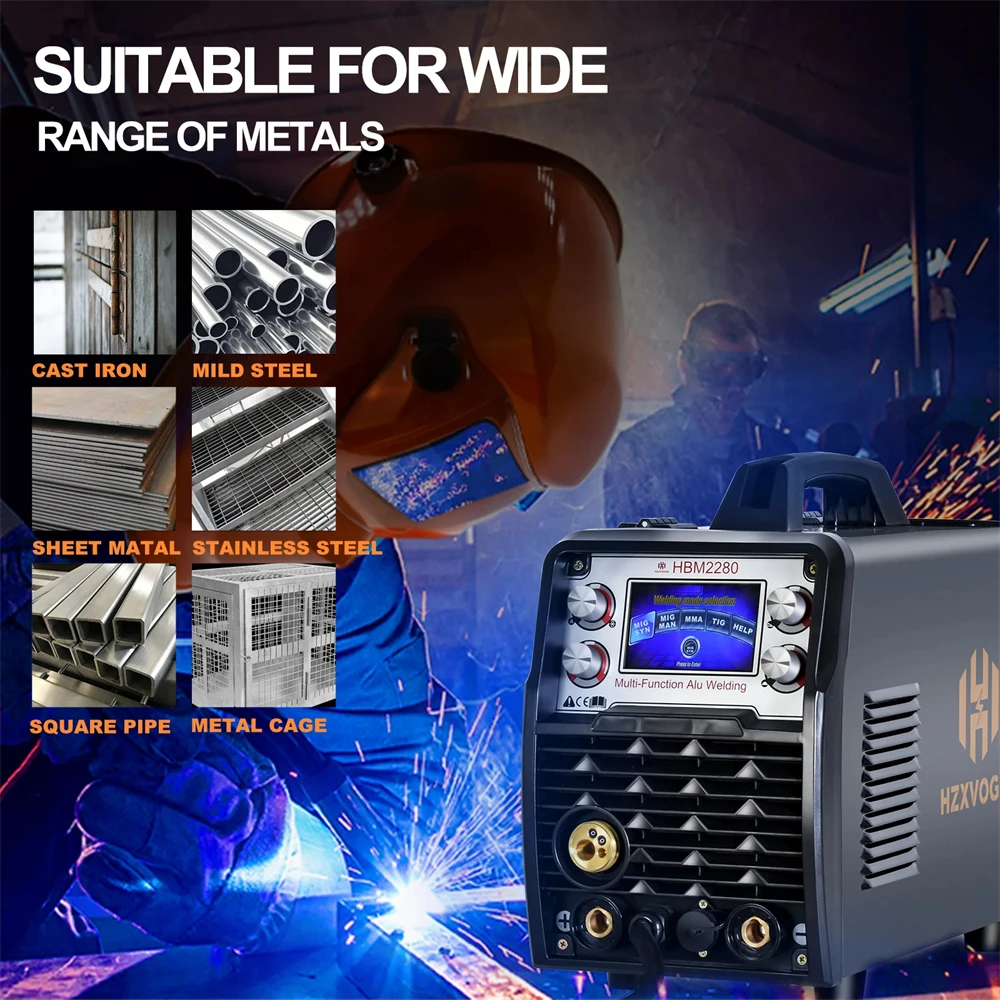 HZXVOGEN 200A 4 In 1 Aluminum Welding Machine Gasless Gas MIG/MMA&ARC/LIFT TIG Inverter Welder Synergy Tool HBM2280 110V 220V 6