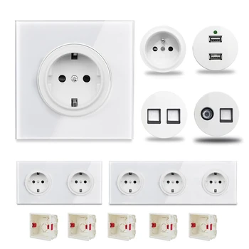 월패드 가정용 화이트 강화 유리 패널, 벽 내장 전기 소켓, L6 Eu 소켓, RJ45 인터넷 TV 소켓 콘센트, 16a