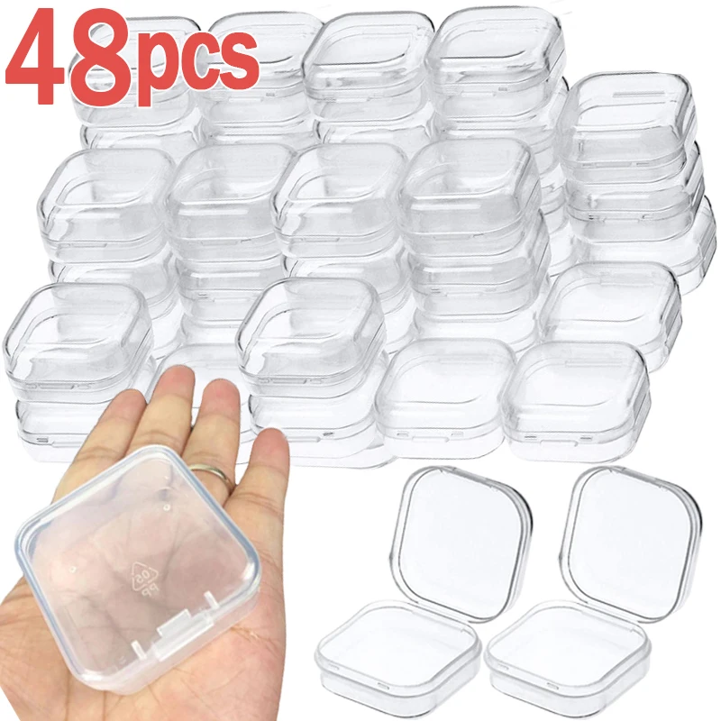 6-48Pcs Clear Mini Containers Plastic Square Bead Storage Box for Beads Jewelry Crafts Board Game Pieces Organization Wholesale