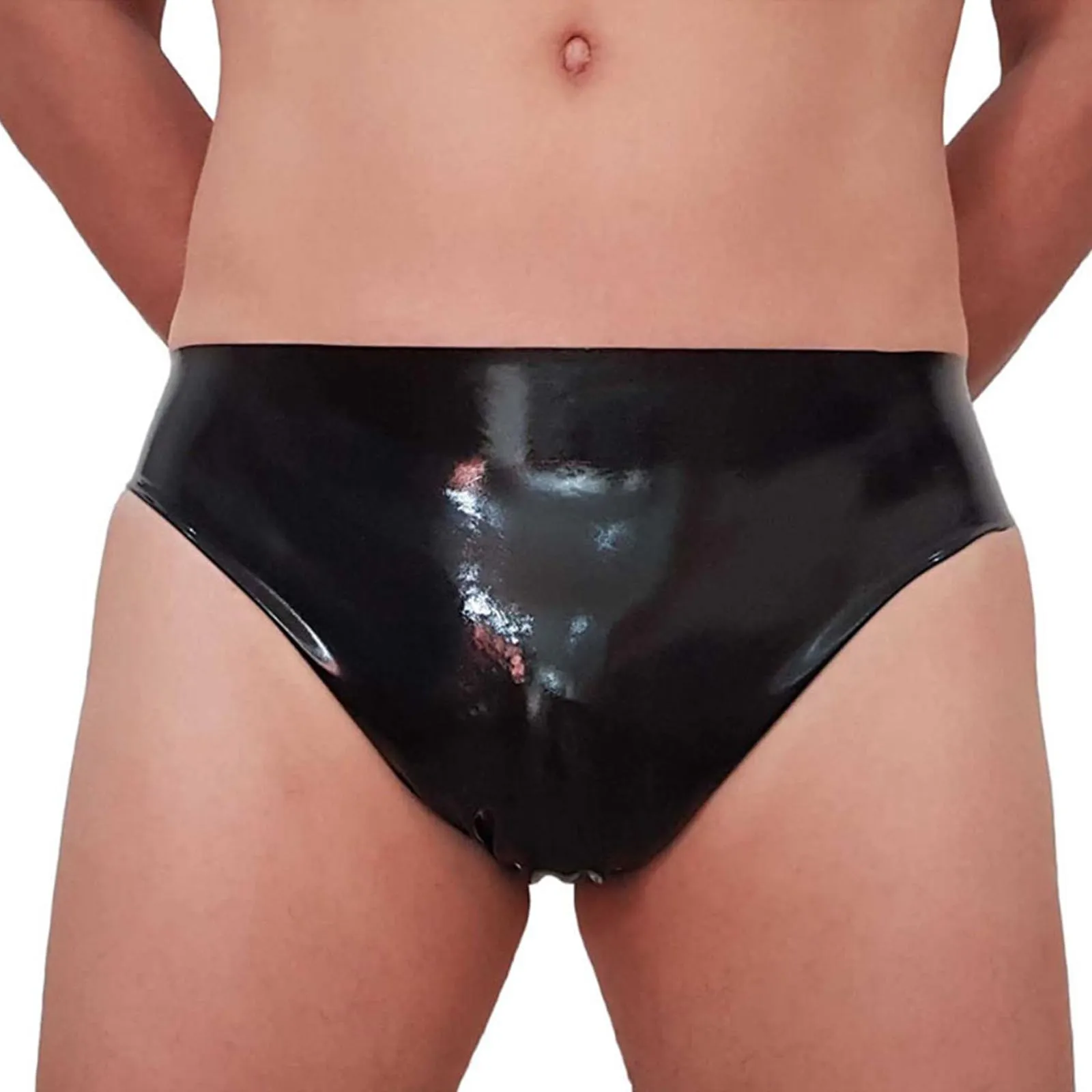 MONNIK Black Latex Men Underpants Handmade Briefs Rubber Tight Panties Shorts Underwear for Party Bodysuit Club