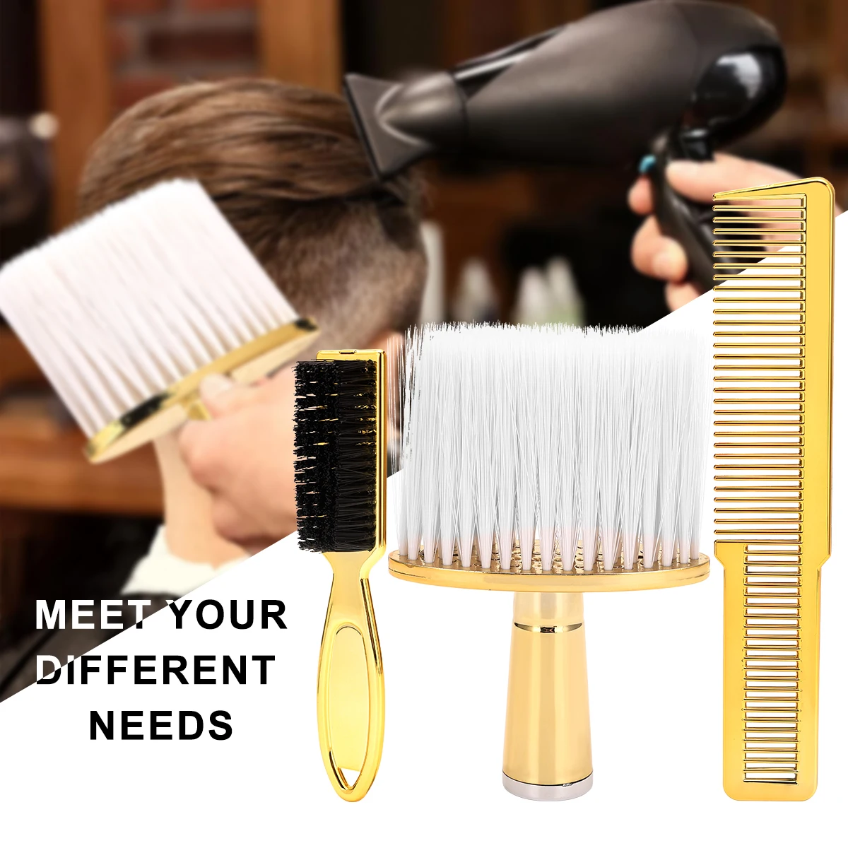 Kit da barbiere professionale da 3 pezzi: spolverino per il collo, pettine per tagliare i capelli, spazzola per barba per strumenti per lo styling del salone e del barbiere da uomo